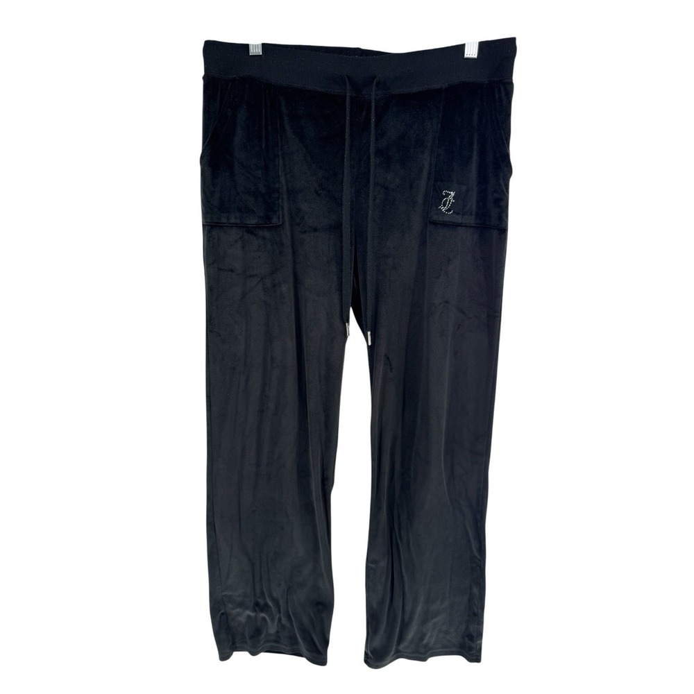 Women's Sz XL Black Juicy Couture Lounge Sleep Pants Velour Rhinestones